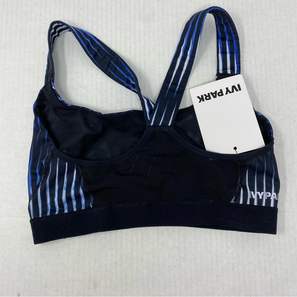 NEW ~ IVY PARK Beyoncé Active Wear  Black & Blue Striped Sports Bra size Medium - Picture 4 of 11